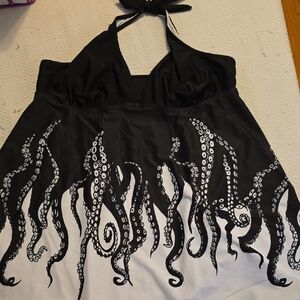 Black and White Halter Dress with Octopus Design